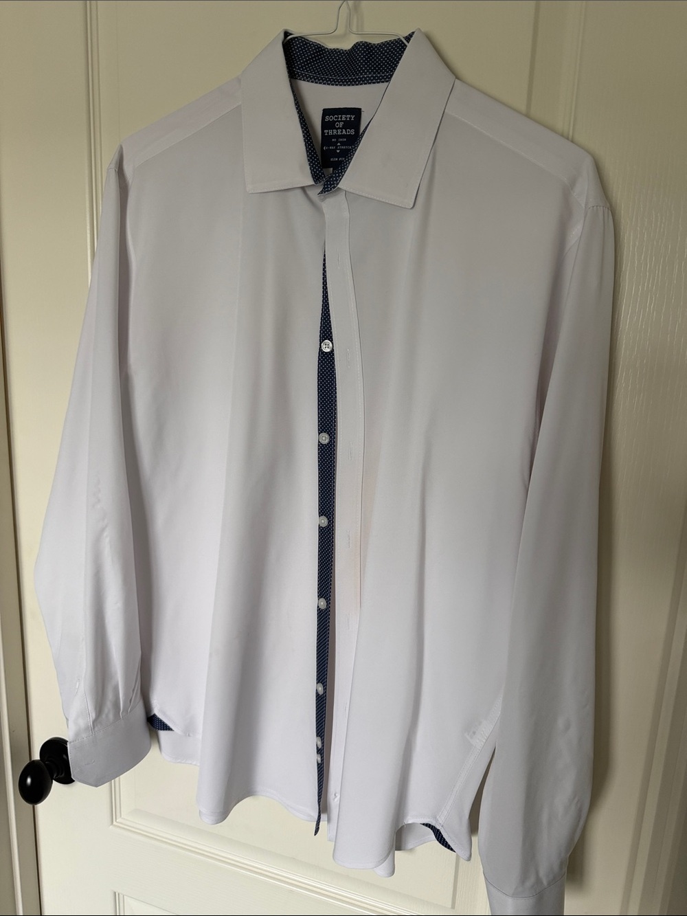 Society Of Threads White Dress Shirt with Navy Trim